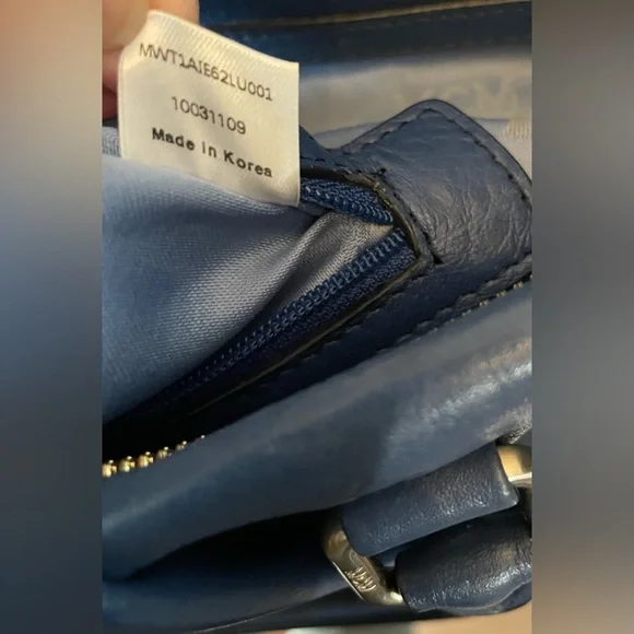 MCM Embossed Blue Leather Bag with original crossbody strap